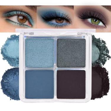 Imagem de HHLTOH Paleta de sombras em pó Quad, paleta de sombras de olhos azul-acastanhado fosco, paleta de sombras vegana neutra para mulheres mais velhas pigmentada à prova d'água, paleta de sombras de ojos