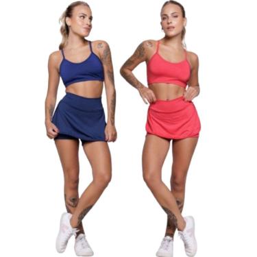 Imagem de KIT 2 Conjunto Top Alça Fina E Short Saia Serra e Mar Roupa Para Academia Treino Moda Fitness-Feminino