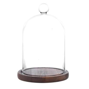 Imagem de PCYMYN Vitrine de vidro Cloche Dome com tampa pequena e base de madeira para plantas, colecionáveis (Médio: 12 x 16 cm)