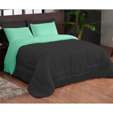 Imagem de Kit Edredom Casal 3 Peças Dupla Face com Fronhas – Macio e Econômico para o Frio(PRETO VERDE)
