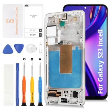Imagem de Olivechard Montagem de tela embutida para Samsung Galaxy S23 5G (sem função de impressão digital – 15.1 cm) com moldura creme SM-S911B/U/W Montagem digitalizador de toque de substituição de tela LCD