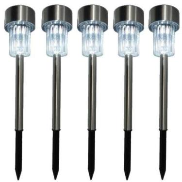 Imagem de Luminaria Solar Balizadora Espeto Jardim Led Automatica Em Inox Lampada Poste Recarregavel