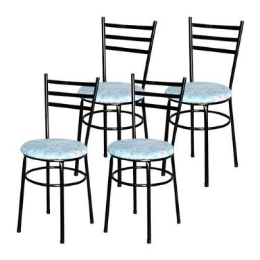 Imagem de Conjunto 4 Cadeiras Epoxi Preta Para Cozinha Assento Estampado - Lauma