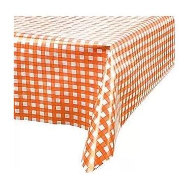 Imagem de Kit 10 Toalha De Mesa Xadrez Plástica 70x70cm Festa Junina E Decoração(Xadrez Branco/Laranja,10 Unidades)