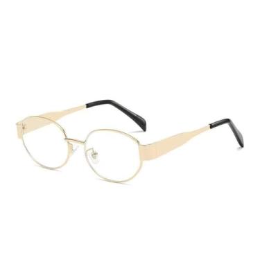 Imagem de Óculos de sol retrô oval feminino masculino redondo punk dourado armação de metal óculos de sol para dirigir lentes transparentes UV400, dourado, BH01