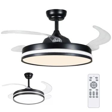 Imagem de Ventilador de Teto Grande Led 3 em 1 Lampada Lustre Pa Retratil Controle Remoto Potente Silencioso Moderno