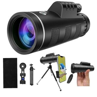 Imagem de Telescópio monocular para adultos, monóculos de visão grande HD 80 x 100 com tripé adaptador de smartphone, monóculo de alta potência para observação de pássaros, caça, caminhadas, acampamento, vida