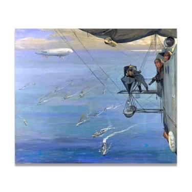 Imagem de Impressão em tela An Airship Off The Coast Of Norway John Lavery Irish Realist Portrait & War Scenes – Arte de parede vintage para casa 30 x 36 cm sem moldura