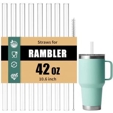 Imagem de Canudos para Yeti Copo Rambler de 1,2 L, 8 Pçs Canudos de Substituição Reutilizáveis de 26 cm, Acessórios de Plástico Rígido Livre de BPA com 1 Escova de Limpeza, Ideal para Smoothies, Milkshakes