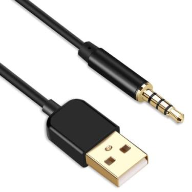 Imagem de AGPTEK Cabo carregador USB de 3,5 mm, cabo USB de sincronização de dados, compatível com MP3 Player, iPod Shuffle, fones de ouvido, alto-falantes, gravador de voz e quaisquer outros dispositivos com porta de 3,5 mm, preto (3,8 m)