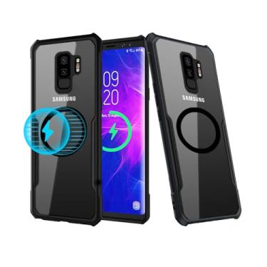 Imagem de SHBDZGS Capa para Samsung Galaxy S9 Plus [compatível com Magsafe] Capa protetora rígida de policarbonato [anel de metal embutido] Capa protetora protetora antiamarela, à prova de choque, preta