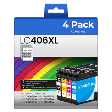 Imagem de Cartuchos de tinta LC406XL de alto rendimento para MFC-J4335DW MFC-J4345DW compatíveis com cartuchos de tinta Brother LC406 LC406XL, pacote com 4, para MFC-J4335DW MFC-J4345DW MFC-J4535DW MFC-J5855DW
