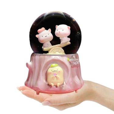 Imagem de Caixa musical bola de cristal caixa de música com música e luzes coloridas, globo de neve de cristal, caixa de música de gato fofo para meninas caixa de música luminosa
