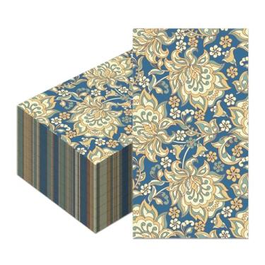 Imagem de Pacote com 100 guardanapos de papel florais azuis, toalha de mão descartável, guardanapos decorativos de banheiro para convidados - guardanapos de jantar de flores silvestres para casamento, chá de