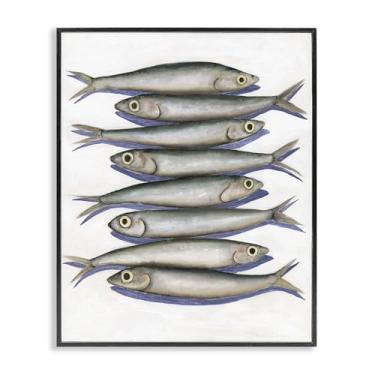 Imagem de Stupell Industries Desenho de arte giclée emoldurado de peixe anchova empilhado preto por Michael Willett, 20 x 16