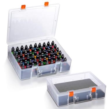Imagem de Patelai Pacote com 2 caixas de armazenamento de tinta alcoólica e estojo de transporte de tinta, serve para 120 frascos, organizador de tinta em miniatura de 9,9 g com bases de espuma para cola de