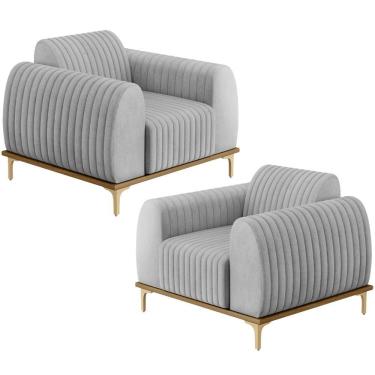 Imagem de Kit 02 Poltronas E Pés D'Ouro Molino D02 Linho Cinza D-315