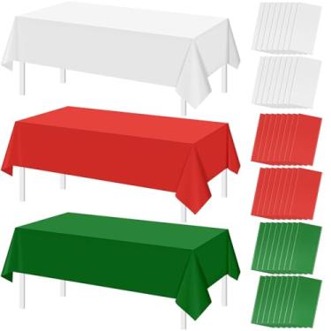 Imagem de MASHAN Pacote com 48 toalhas de mesa de Natal em massa, toalhas de mesa descartáveis vermelhas, brancas e verdes, capas de mesa retangulares com tema italiano para reuniões de família de Natal e