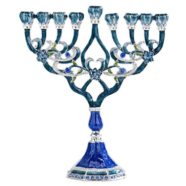 Imagem de KiBcsLic Porta-velas Retrô Menorah Pintado Esmaltado Geométrico Judaico Candelabro Decoração para Sala de Jantar, B