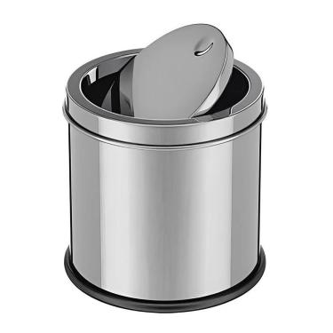 Imagem de Lixeira Inox Basculante 3 Litros Tampa Giratória Ideal Para Cozinha Banheiro E Consultório