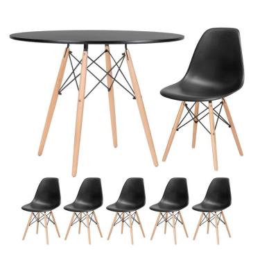 Imagem de Mesa Redonda Eames 100cm Preto + 5 Cadeiras Preto