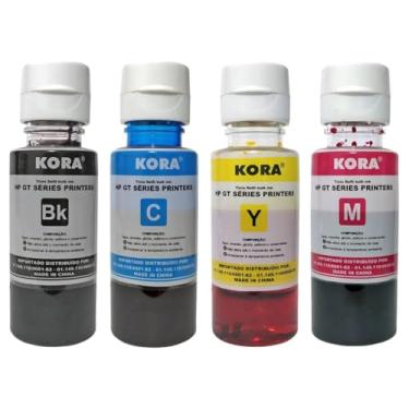 Imagem de Kit 4 Tintas Kora 300ml Compatíveis com HP GT51 e GT52 Cores Vivas e Texto Nítido para Impressoras Ink Tank 315 415 Smart Tank e Mais