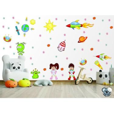 Imagem de Adesivo de Parede Astronautas Galáxia Foguetes e Planetas - Colakoala 
