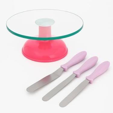 Imagem de Kit Espatulas Inox Mais Bailarina Vidro Silver Chef Bolo Pro Rosa (4, Rosa, 30cm)