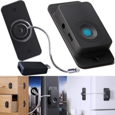 Imagem de Bstsilver Fechadura de geladeira com impressão digital melhorada, à prova de bebê, com chave USB para gaveta de armário e congelador, fechaduras de janela de 90 graus, trava de cabo de geladeira