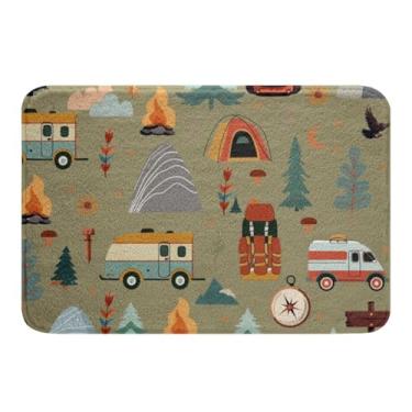 Imagem de jejeloiu Happy Camping Tapetes de Banheiro Crianças Meninos Meninas 50,8 cm x 81,3 cm Bolsa de Viagem Estampa de Barraca Tapetes de Banheiro Macio Desgrenhado Absorvente Acessórios de Banheiro Viagens