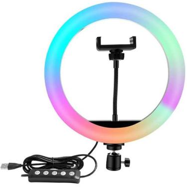 Imagem de Ring Light rgb Colorido 26cm Universal + Tripé 2,10m - Soft ring