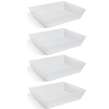 Imagem de 4 Travessas Retangular 3,5L Profissional Servir Buffet Melamina Branca Saladas Massas H...