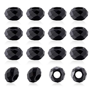 Imagem de Spritewelry 100 peças de contas de vidro pretas grandes contas europeias de 14 mm facetado de vidro Rondelle contas de cristal para artesanato DIY pulseira colar brinco
