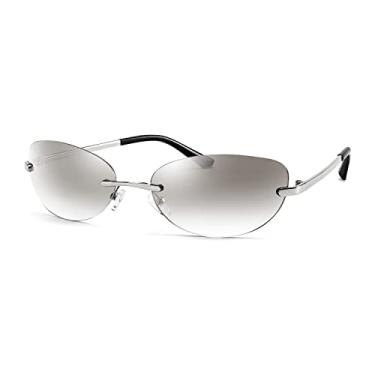 Imagem de FEISEDY Óculos de sol ovais modernos sem aro para mulheres e homens retrô anos 90 armação de óculos Y2K B2393, Armação prateada 002 | Lente prata transparente, 62mm