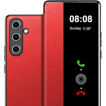 Imagem de Capa flip de couro para Samsung Galaxy S25 FE transparente S-View, para Samsung S25 FE, capa protetora de janela inteligente à prova de choque para Samsung S25 FE 5G capa transparente