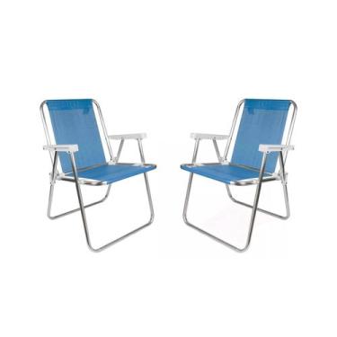 Imagem de Kit 2 Cadeiras de Praia Alta Sannet Azul-Claro 110kg Mor - METALURGICA