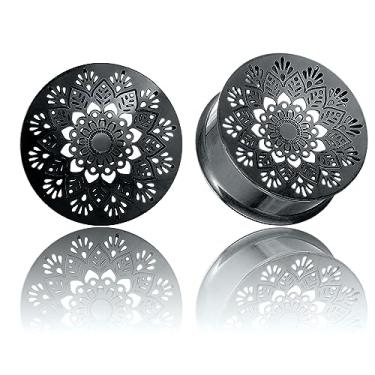 Imagem de LADEMAYH Ear Gauges for Ears Body Jewelry, Flower of Life, tamanho 0g - 2,5 cm, alargador de orelha de aço inoxidável hipoalergênico com design de vórtice, 19mm=3/4", Sem pedras preciosas