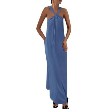 Imagem de Vestido de verão PRETTYGARDEN 2025 feminino sem mangas Maxi Cinza Azul