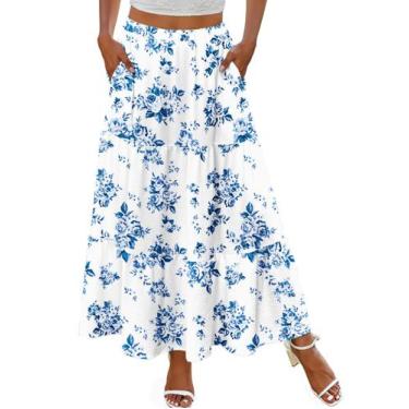 Imagem de Saia maxi Zeagoo Flowy Summer plissada de cintura alta com bolsos