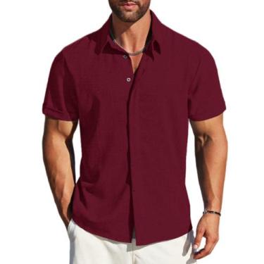 Imagem de Camisa MAPICK masculina casual com botões, manga curta, linho