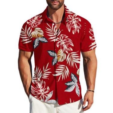 Imagem de Camisa masculina MAPICK, verão, havaiana, tropical, vermelha XXL