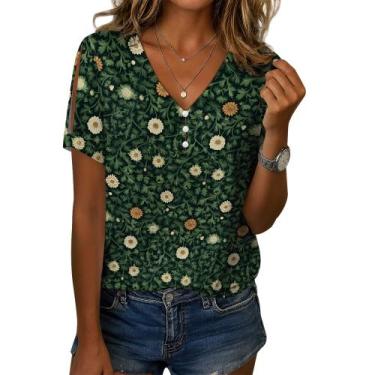 Imagem de Blusa feminina Zhyaj com estampa floral boho com decote em V e manga c
