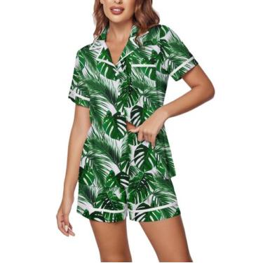 Imagem de Conjunto de pijama feminino Ekouaer de manga curta com botões e decote