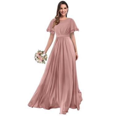 Imagem de Vestido de dama de honra Mollyevers Dusty Rose Chiffon tamanho 14