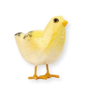 Imagem de Escultura Artesanal de Pintainho Carijó Amarelo em Madeira Caixeta (D4AB), 10 cm Altura, Acabamento em Cera de Carnaúba, Peça Decorativa Feita à Mão
