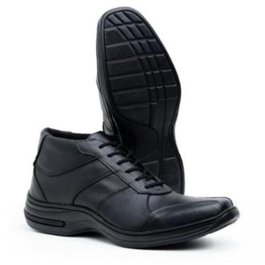 Imagem de Bota Masculina Preto Couro Legítimo Casual Passeio Cadarço Confortável Leve Macio-Masculino