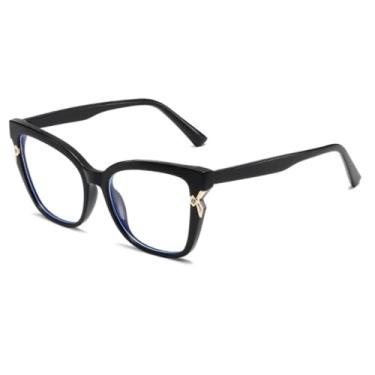 Imagem de HCPIHF Armação de óculos vintage fashion com lentes transparentes e armação dupla colorida (preta)