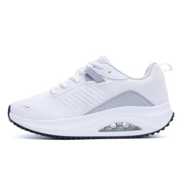 Imagem de HuJAT Tênis feminino de caminhada com suporte de arco ortopédico tênis moderno confortável para fascite plantar alívio da dor o dia todo em pé EUA 6-11, Cinza branco, 40