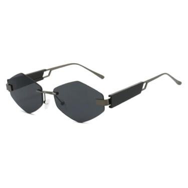 Imagem de HPIRME Óculos de sol femininos sem armação de metal estilo losango, vintage, punk, hip hop, UV400 (preto-arma)