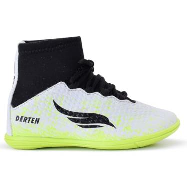 Imagem de Chuteira Futsal Botinha Infantil Tênis Salão Quadra Lisa Criança Escola Original (Branco/Verde, BR, Criança de 9 a 12 anos, Numérico, 28)